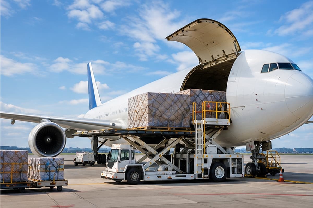 Air cargo plane loading shipment to Pakistan