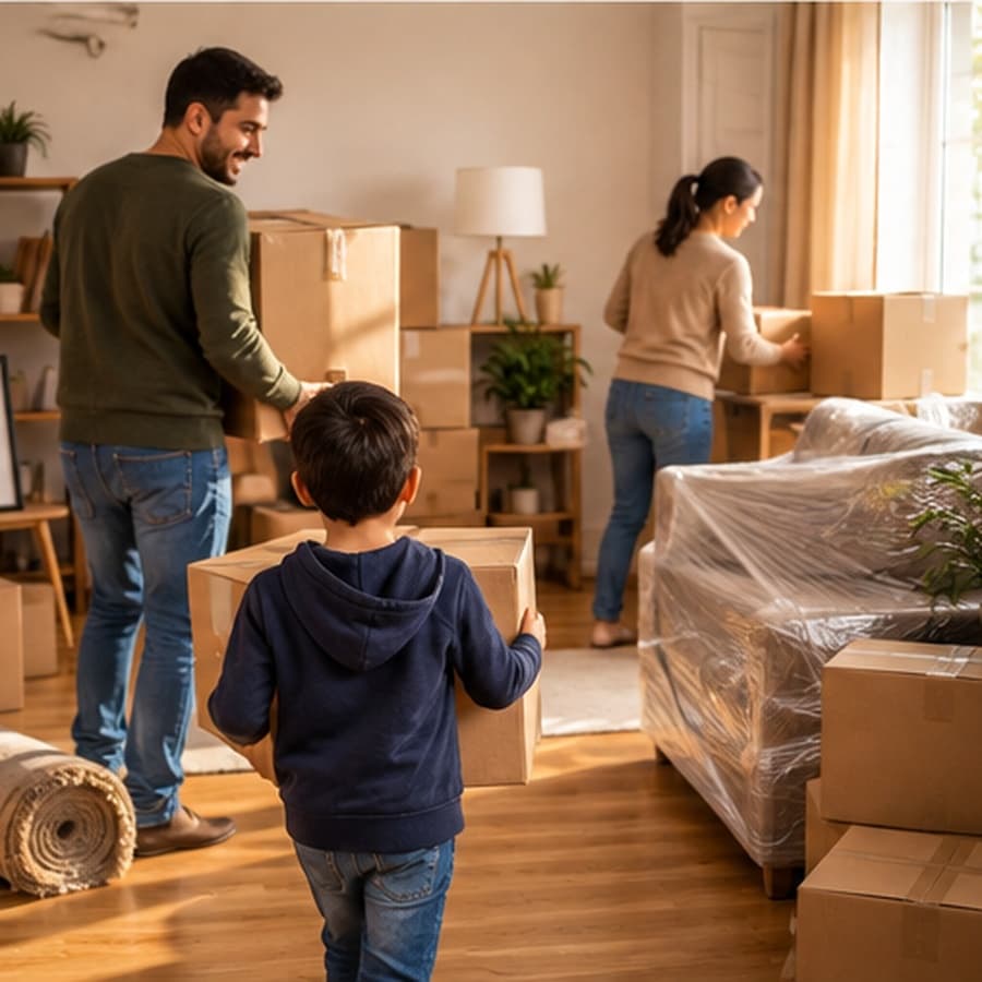 Household goods packed for moving back to Pakistan